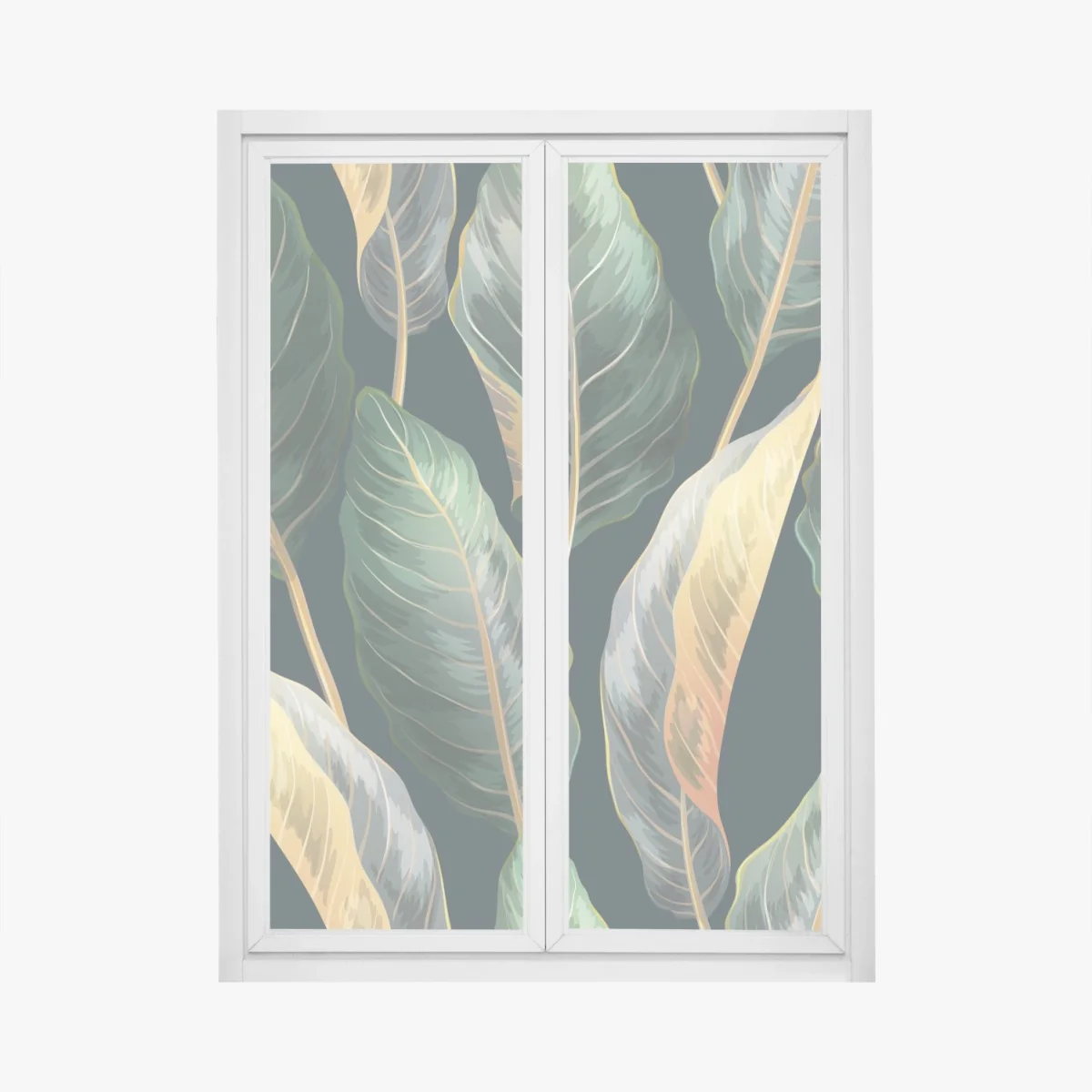 Naklejka na okno vintage tropikalny wzór z liśćmi – Wallissimo® Naklejka na okno vintage tropikalny wzór z liśćmi – Wallissimo®