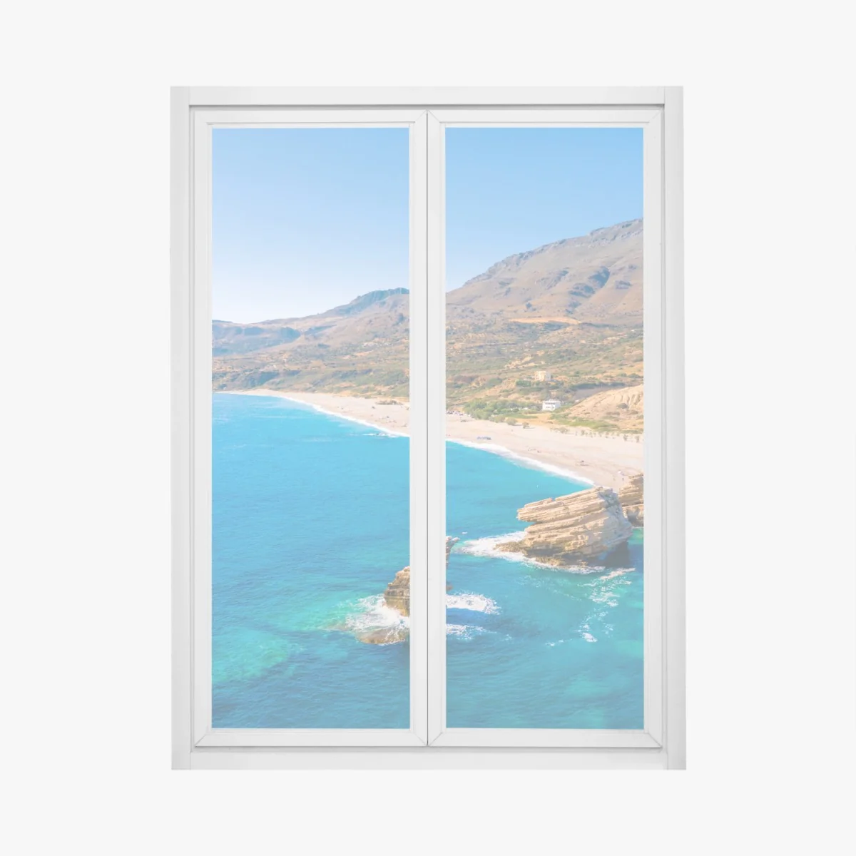 Naklejka na okno turkusowe wybrzeże panorama plaży – Wallissimo® Naklejka na okno turkusowe wybrzeże panorama plaży – Wallissimo®