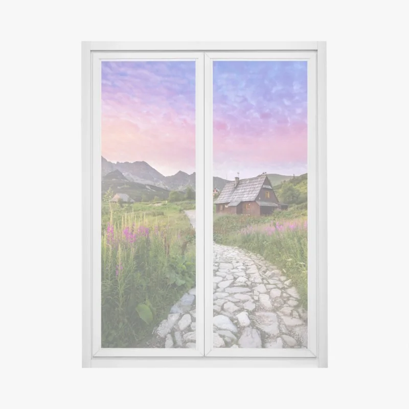 Naklejka na okno las ze strumieniem we mgle – Wallissimo®