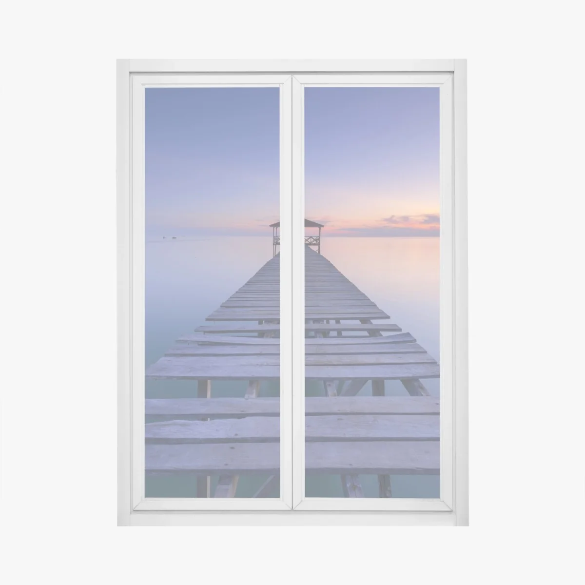 Naklejka na okno spokojne drewniane molo o zachodzie słońca – Wallissimo® Naklejka na okno spokojne drewniane molo o zachodzie słońca – Wallissimo®