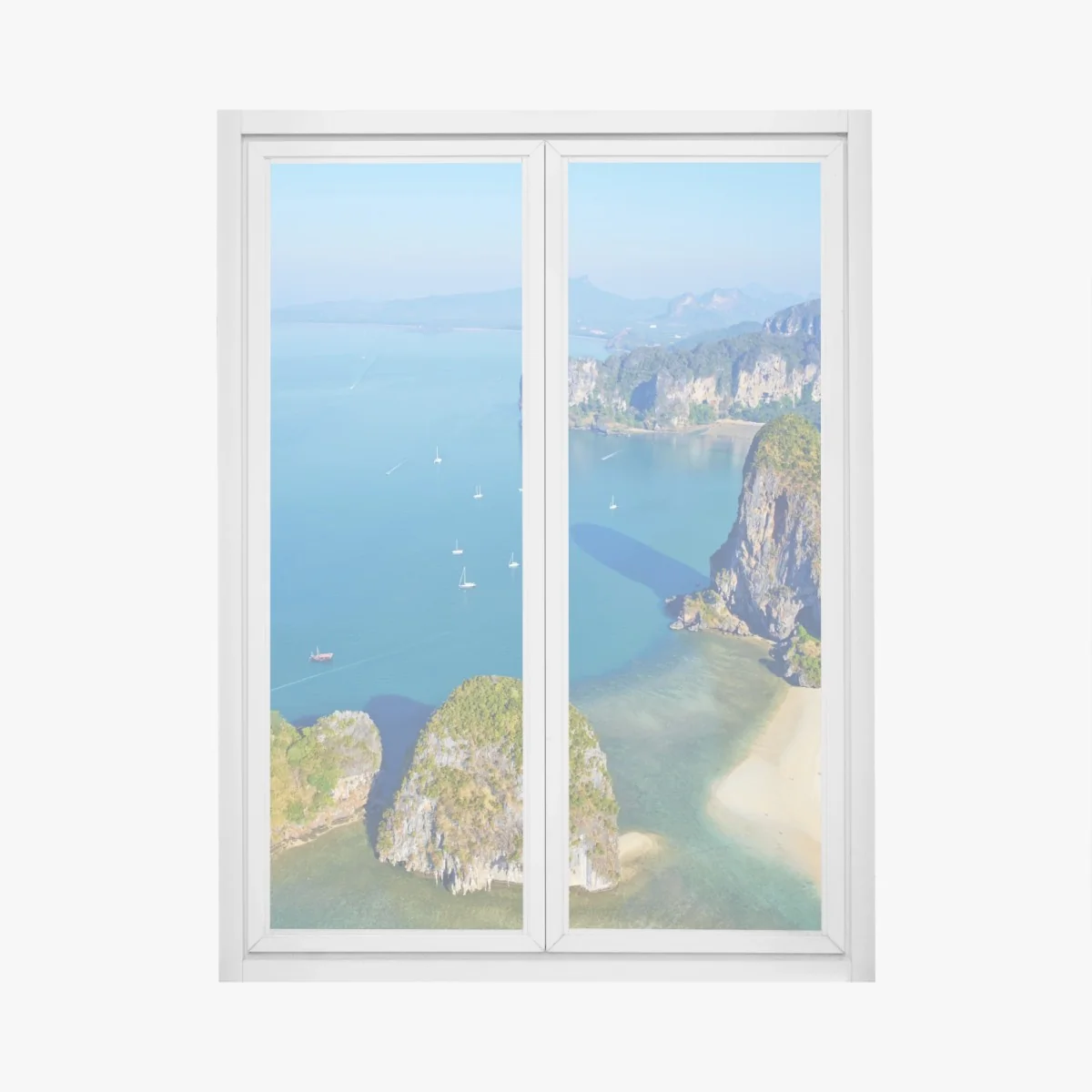 Naklejka na okno lazurowe wyspy i klify nad brzegiem morza – Wallissimo®