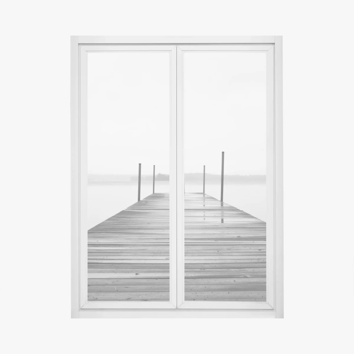 Naklejka na okno mglisty pomost nad jeziorem w monochromie – Wallissimo®