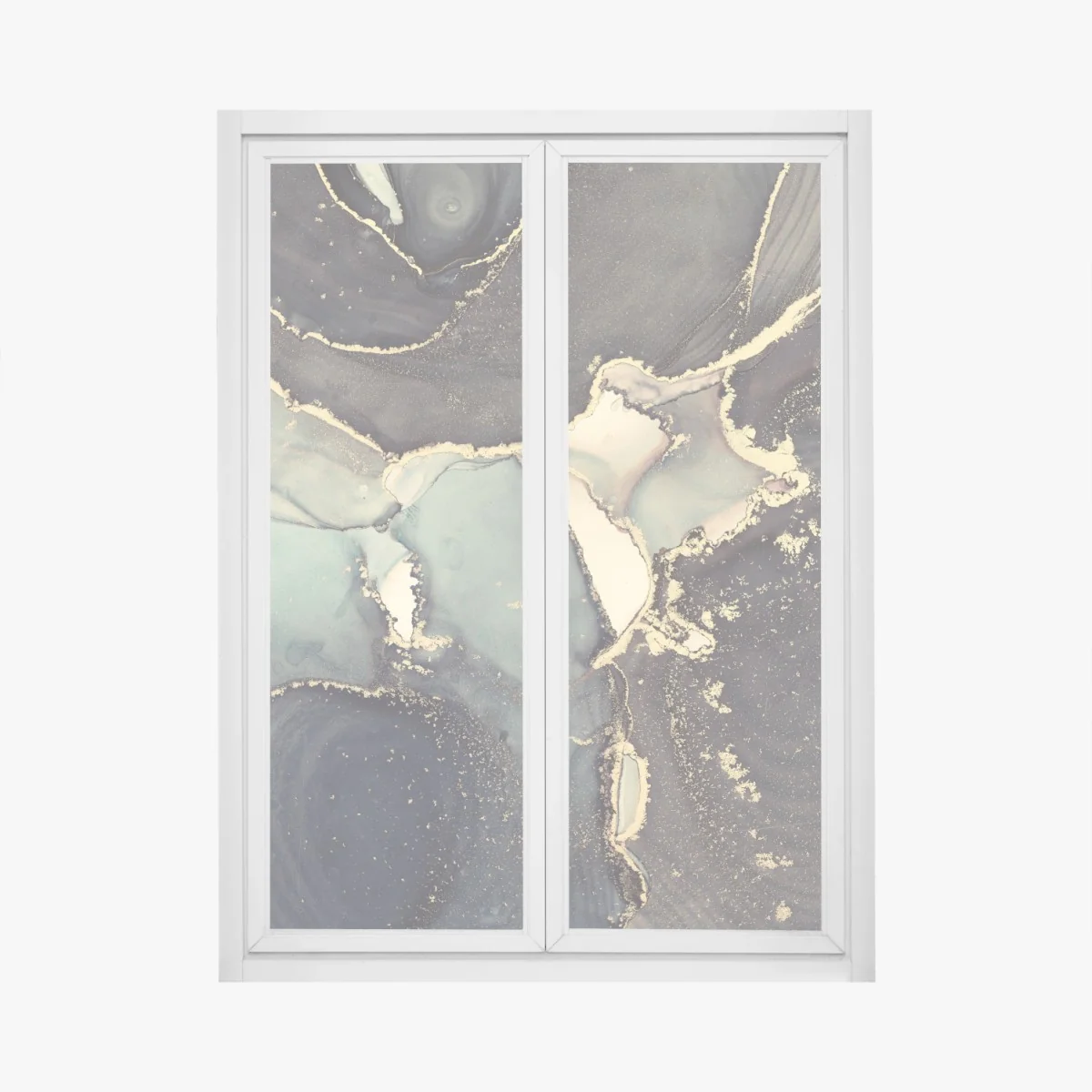 Naklejka na okno turkusowo-złota abstrakcja w technice alcohol ink – Wallissimo® Naklejka na okno turkusowo-złota abstrakcja w technice alcohol ink – Wallissimo®