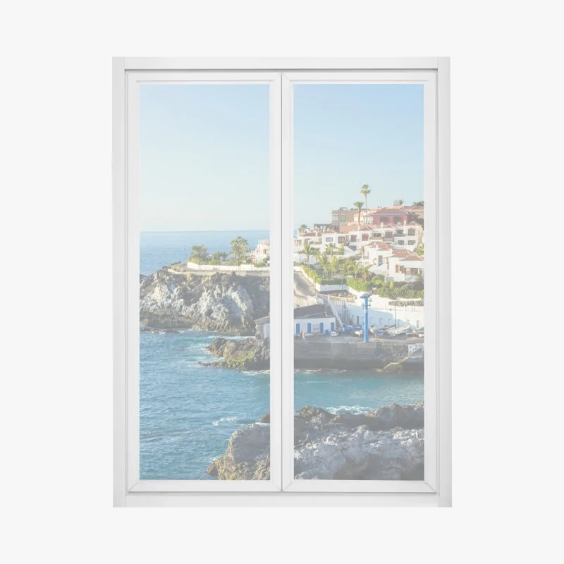 Naklejka na okno zachód słońca na plaży Mahe, Seszele – Wallissimo®