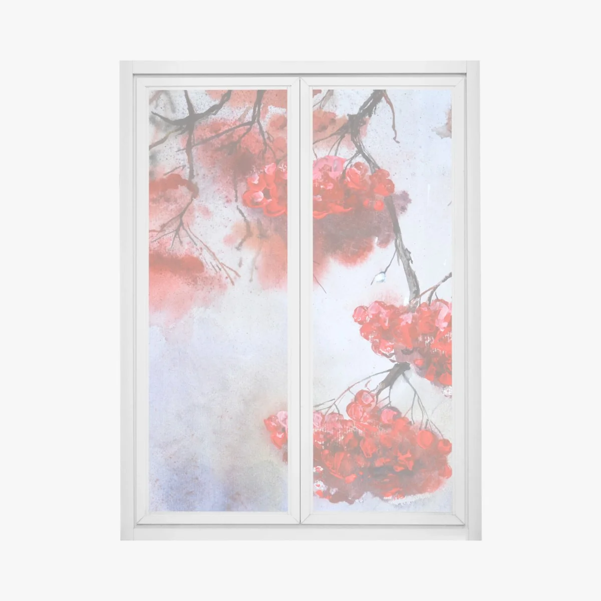 Naklejka na okno akwarela czerwonych jagód na gałęziach – Wallissimo® Naklejka na okno akwarela czerwonych jagód na gałęziach – Wallissimo®