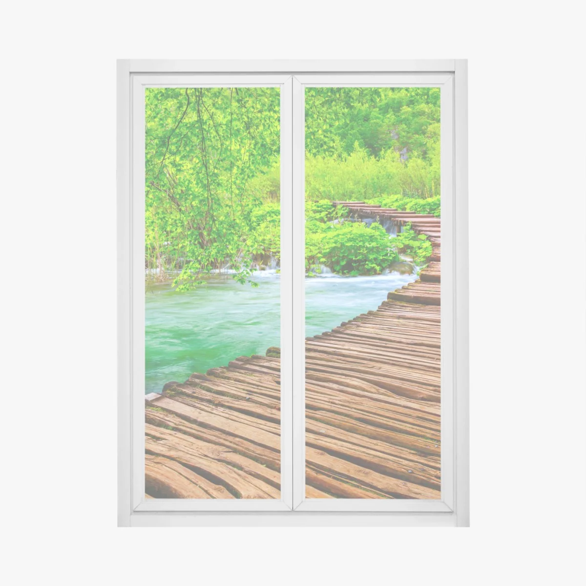 Naklejka na okno spokojna zielona kładka nad rzeką – Wallissimo® Naklejka na okno spokojna zielona kładka nad rzeką – Wallissimo®