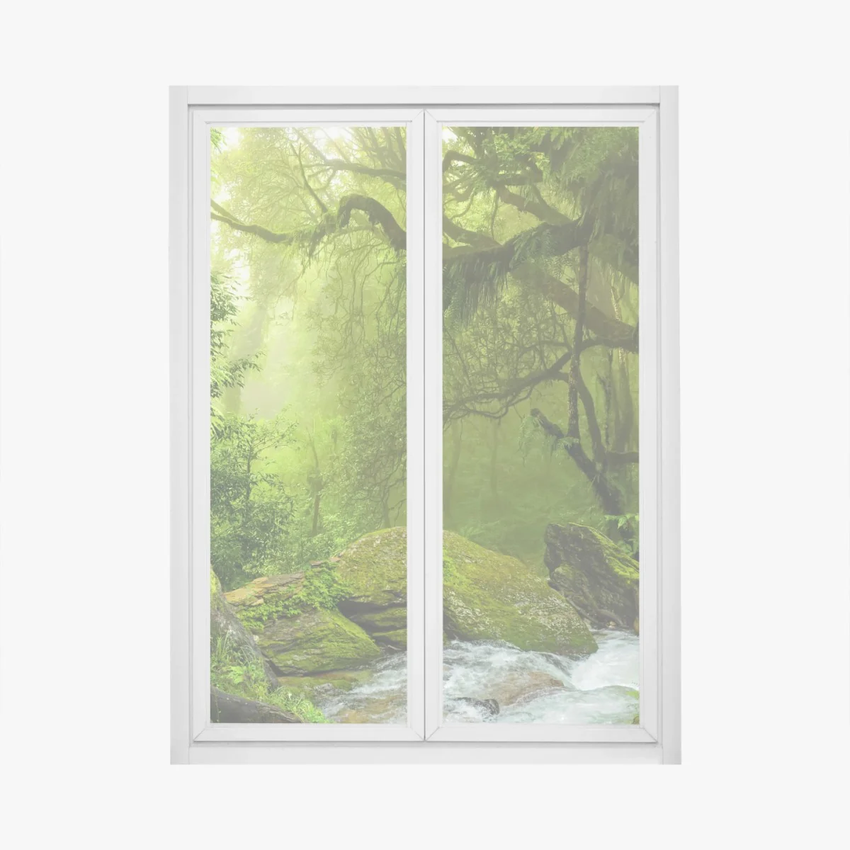Naklejka na okno zaczarowany zielony leśny strumień – Wallissimo® Naklejka na okno zaczarowany zielony leśny strumień – Wallissimo®