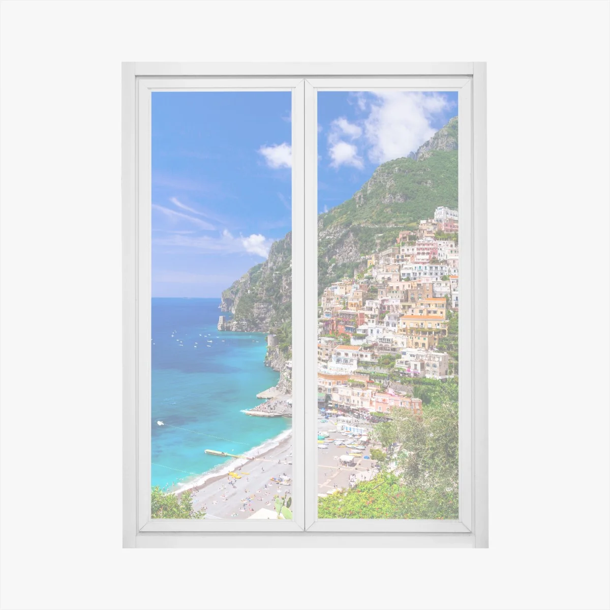 Naklejka na okno słoneczna panorama Positano na Wybrzeżu Amalfi – Wallissimo® Naklejka na okno słoneczna panorama Positano na Wybrzeżu Amalfi – Wallissimo®