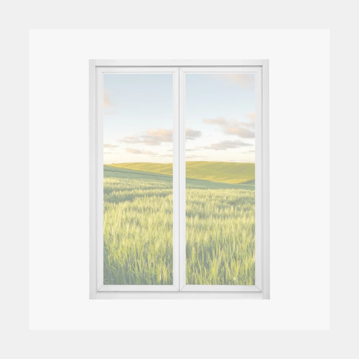 Naklejka na okno spokojna zielona łąka panorama – Wallissimo® Naklejka na okno spokojna zielona łąka panorama – Wallissimo®