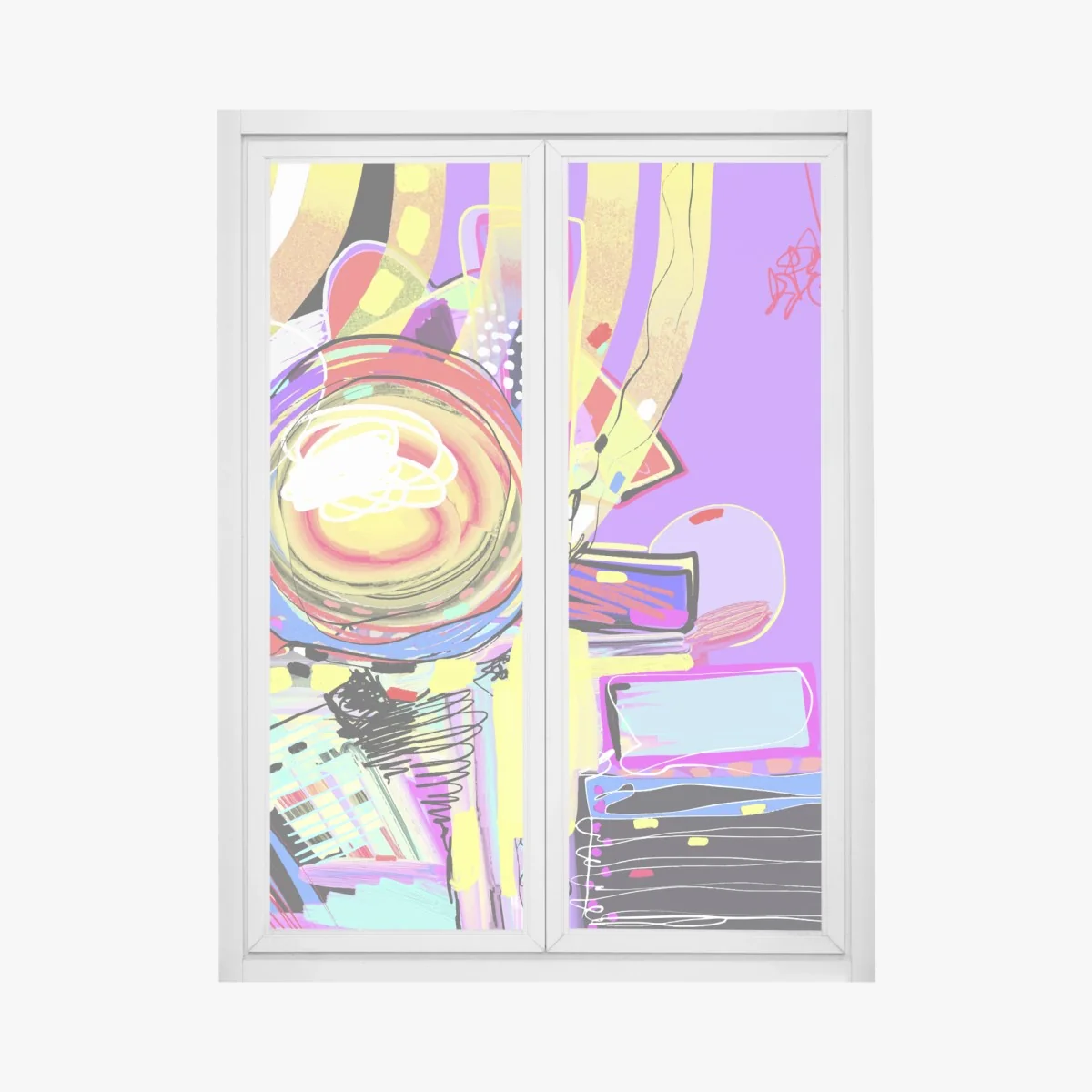 Naklejka na okno żywa fioletowa kompozycja abstrakcyjna – Wallissimo® Naklejka na okno żywa fioletowa kompozycja abstrakcyjna – Wallissimo®