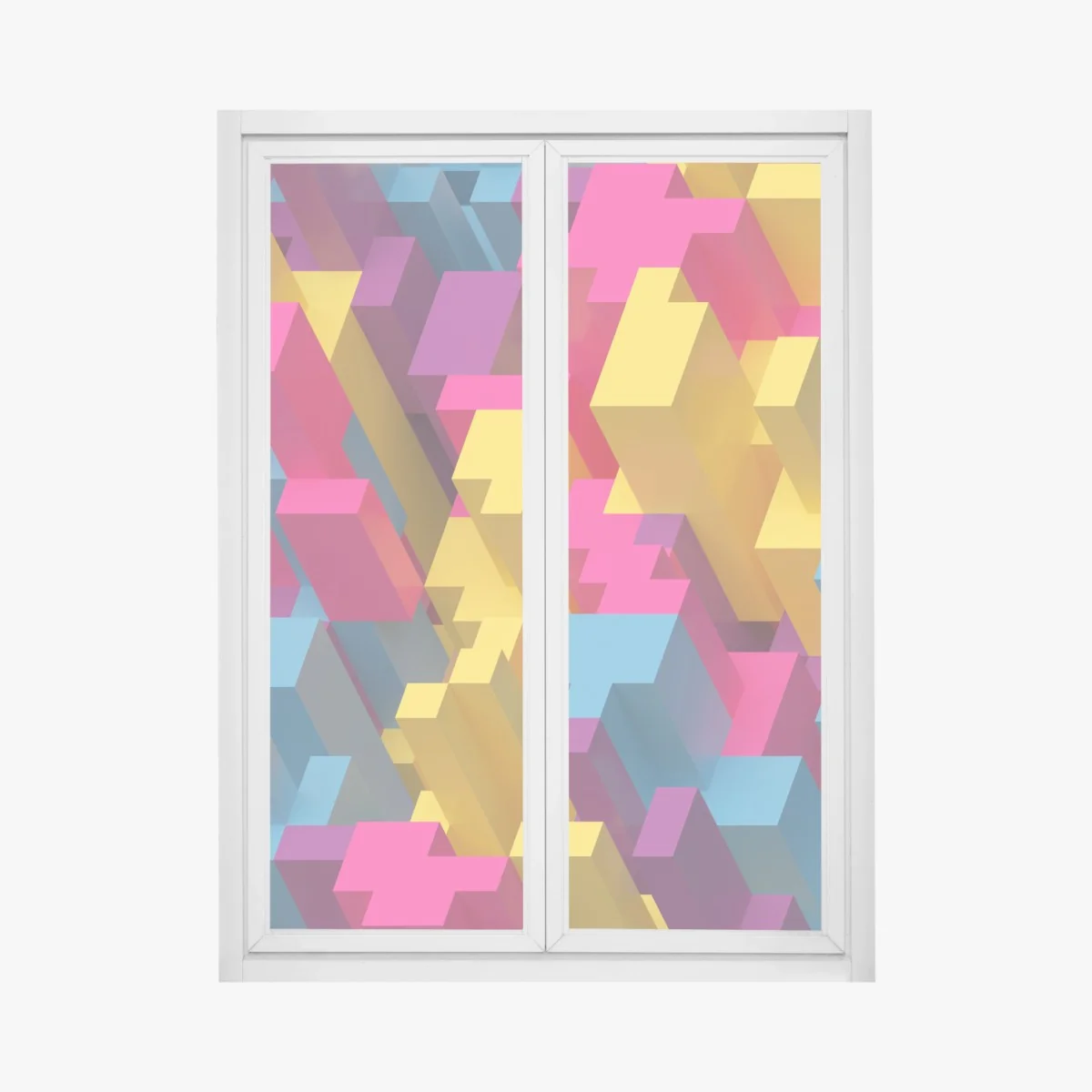 Naklejka na okno kolorowy wzór voxel 3d – Wallissimo® Naklejka na okno kolorowy wzór voxel 3d – Wallissimo®