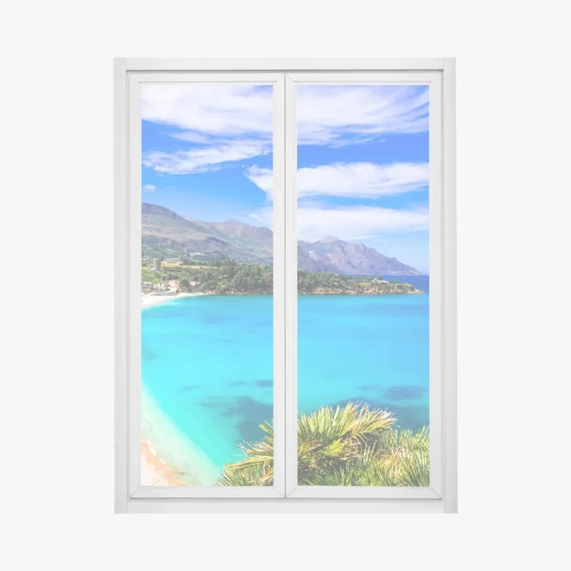 Naklejka na okno zachód słońca na plaży Mahe, Seszele – Wallissimo®