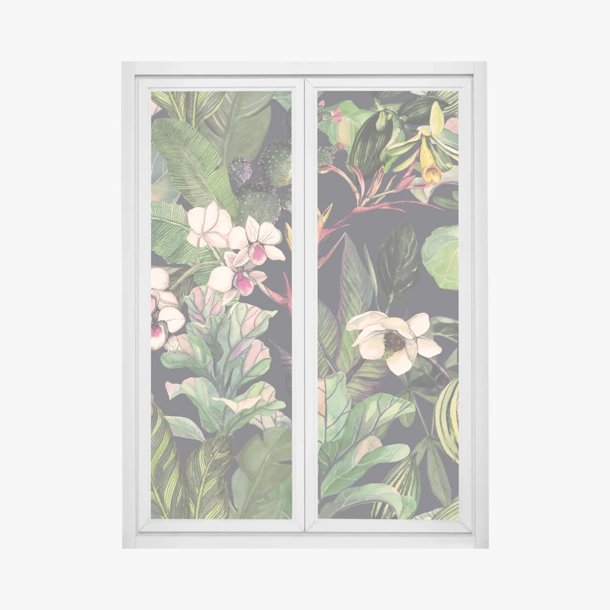 Naklejka na okno tropikalny akwarelowy wzór botaniczny – Wallissimo®