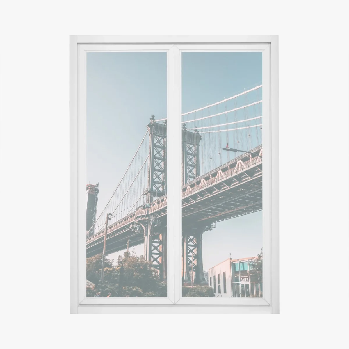 Naklejka na okno Manhattan most w miejskiej perspektywie – Wallissimo® Naklejka na okno Manhattan most w miejskiej perspektywie – Wallissimo®