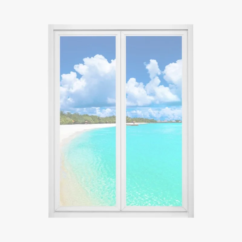 Naklejka na okno lwy morskie i ptaki na skalistym wybrzeżu – Wallissimo®