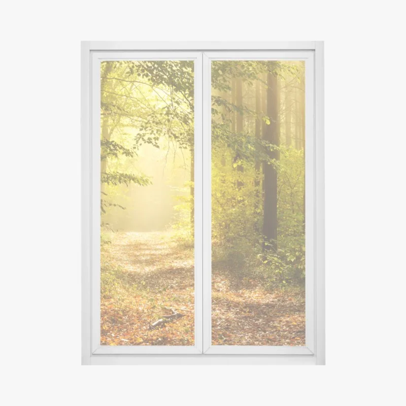 Naklejka na okno spokojny zielony pomost przez trzcinowisko do rustykalnej chaty – Wallissimo®