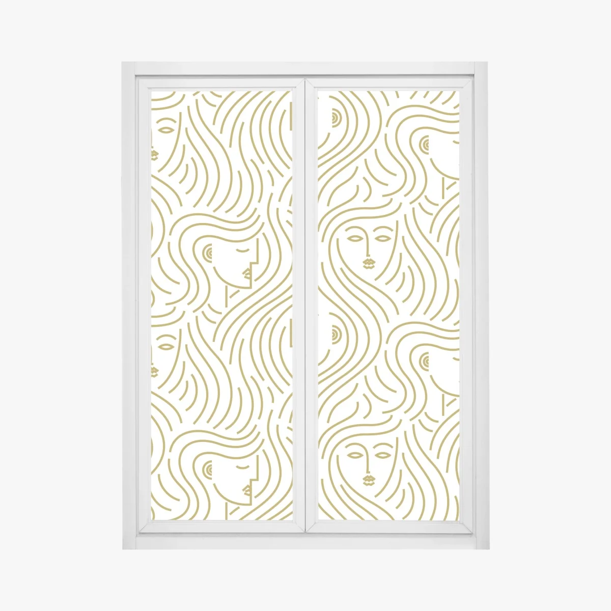 Naklejka na okno złote fale i abstrakcyjne twarze bezszwowy wzór – Wallissimo®