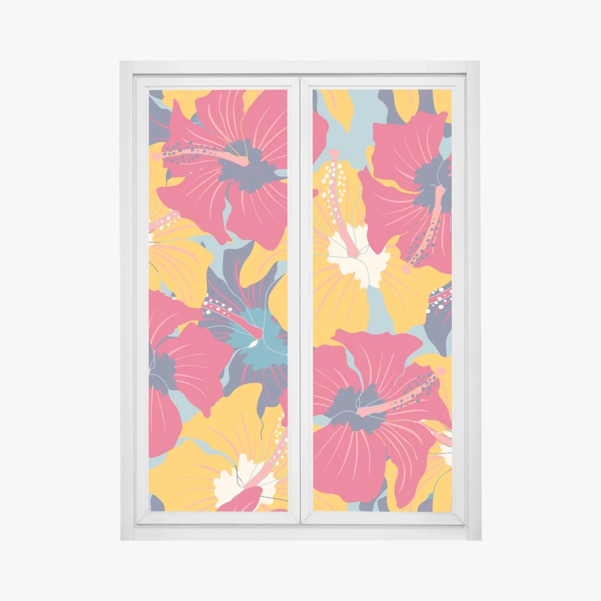 Naklejka na okno żywy wzór hibiskusa w stylu retro – Wallissimo®