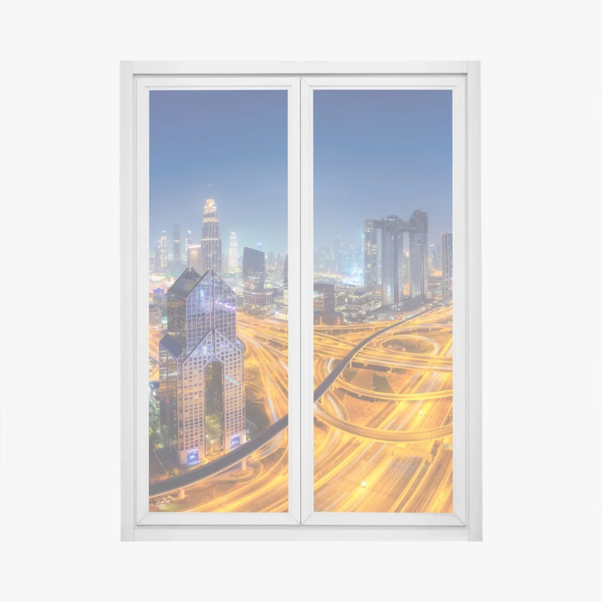 Naklejka na okno panorama nocnego Dubaju – Wallissimo® Naklejka na okno panorama nocnego Dubaju – Wallissimo®