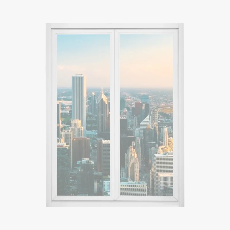 Naklejka na okno panorama Paryża o zachodzie z Wieżą Eiffla – Wallissimo®