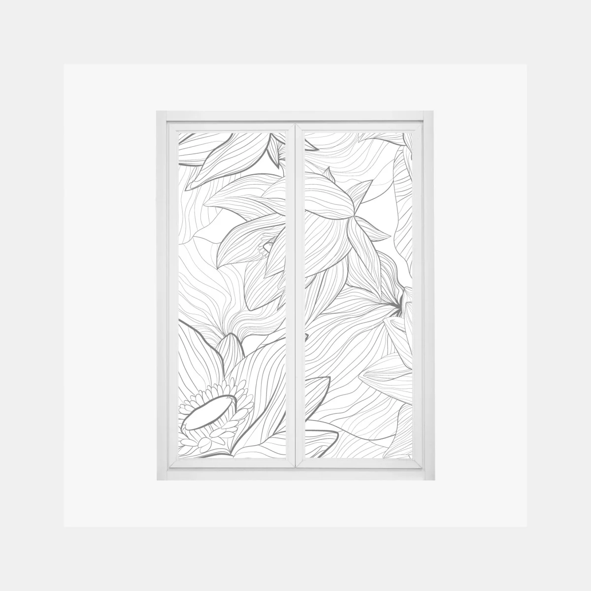 Naklejka na okno delikatny rysunek lotosu w czerni i bieli – Wallissimo® Naklejka na okno delikatny rysunek lotosu w czerni i bieli – Wallissimo®