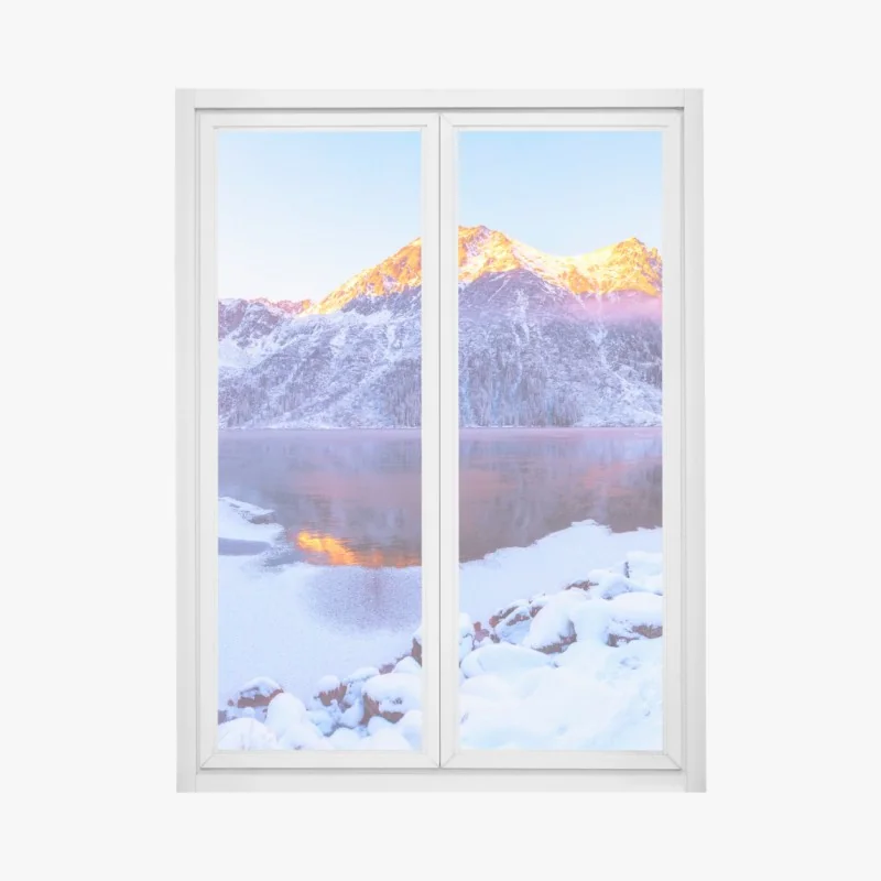 Naklejka na okno wschód słońca nad Lago di Braies – Wallissimo®