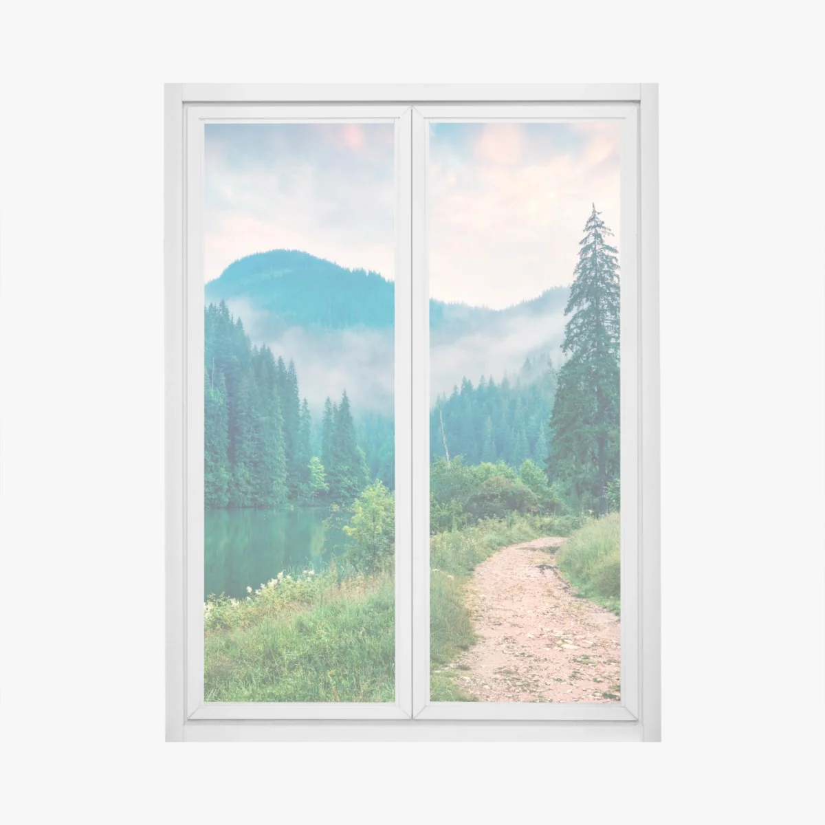 Naklejka na okno mglisty poranek nad Lacu Roșu – Wallissimo® Naklejka na okno mglisty poranek nad Lacu Roșu – Wallissimo®