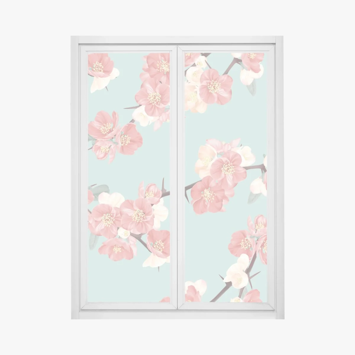 Naklejka na okno pastelowy wzór kwiatów wiśni na miętowym tle – Wallissimo® Naklejka na okno pastelowy wzór kwiatów wiśni na miętowym tle – Wallissimo®