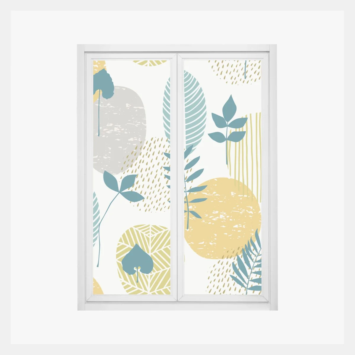 Naklejka na okno turkusowo-musztardowy botaniczny wzór – Wallissimo® Naklejka na okno turkusowo-musztardowy botaniczny wzór – Wallissimo®