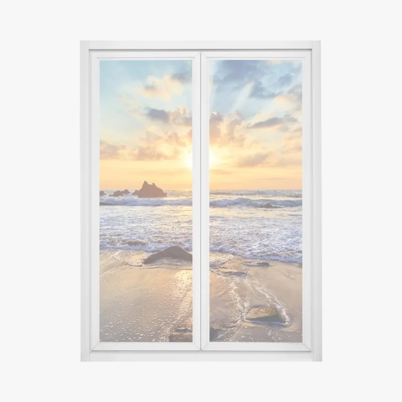 Naklejka na okno zachód słońca nad skalistym wybrzeżem