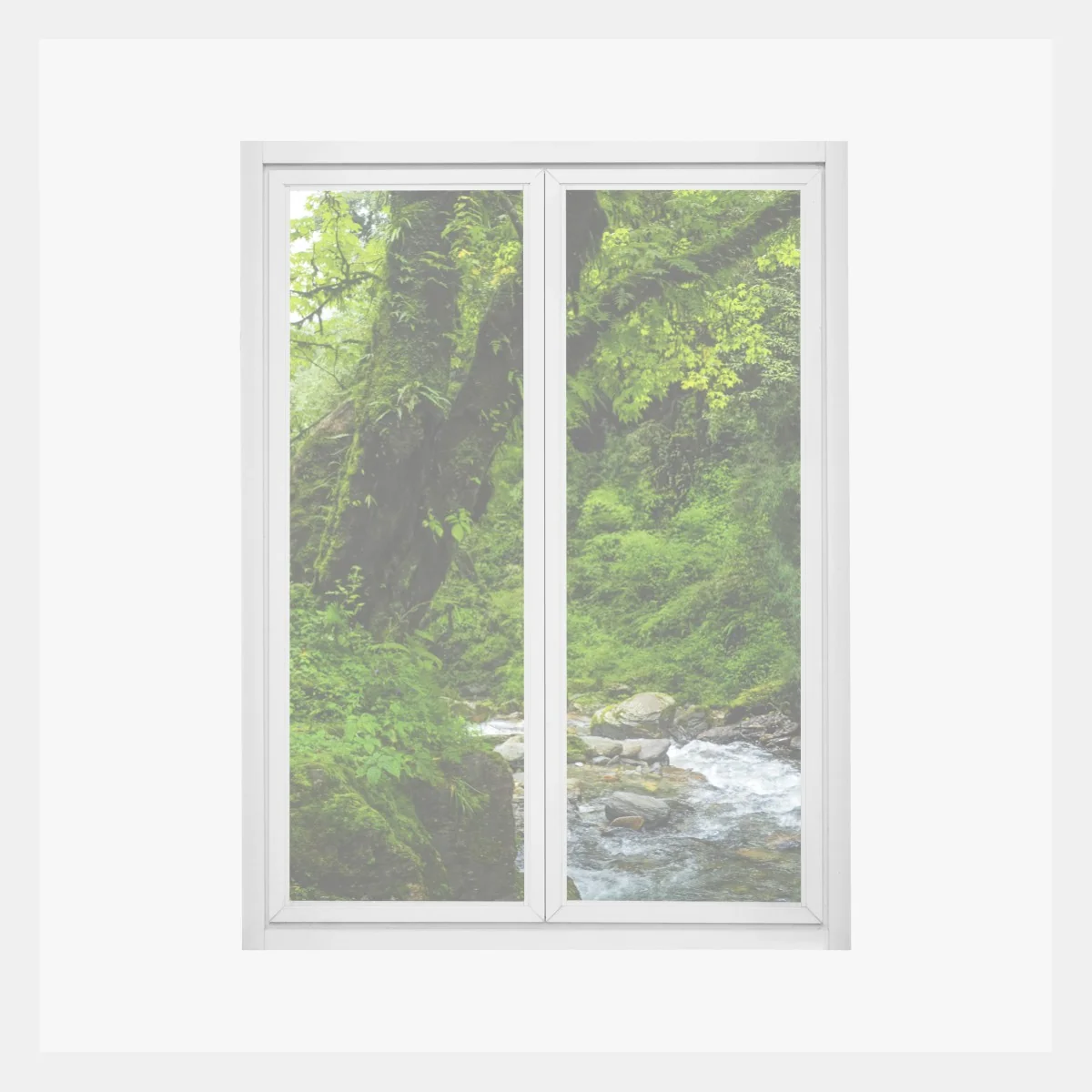 Naklejka na okno bujny zielony wodospad w lesie – Wallissimo® Naklejka na okno bujny zielony wodospad w lesie – Wallissimo®