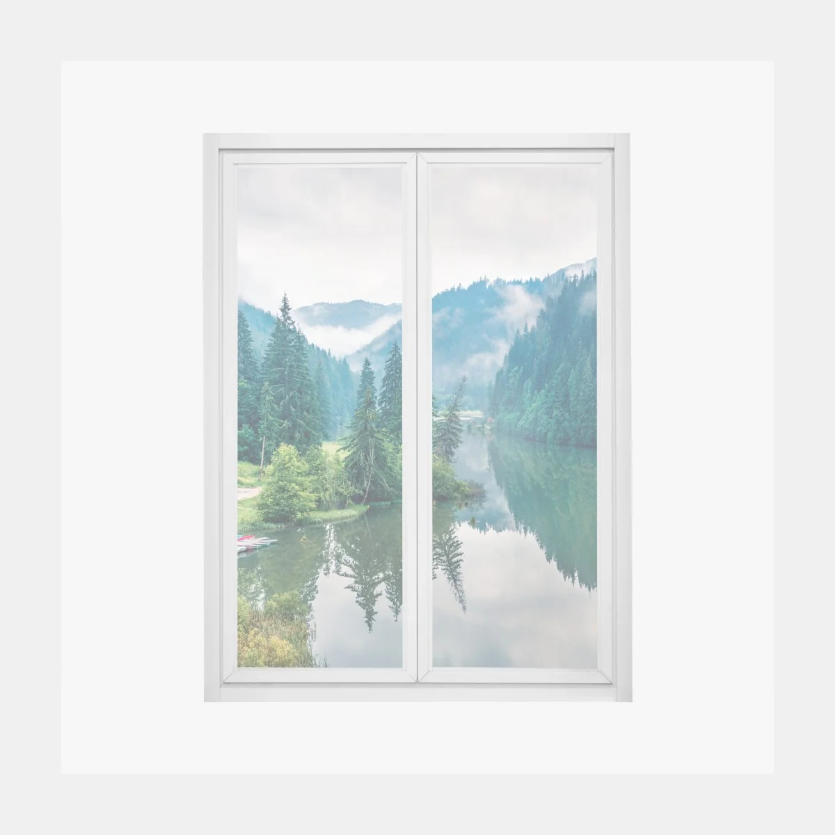 Naklejka na okno mglisty poranek nad Lacu Rosu – Wallissimo® Naklejka na okno mglisty poranek nad Lacu Rosu – Wallissimo®