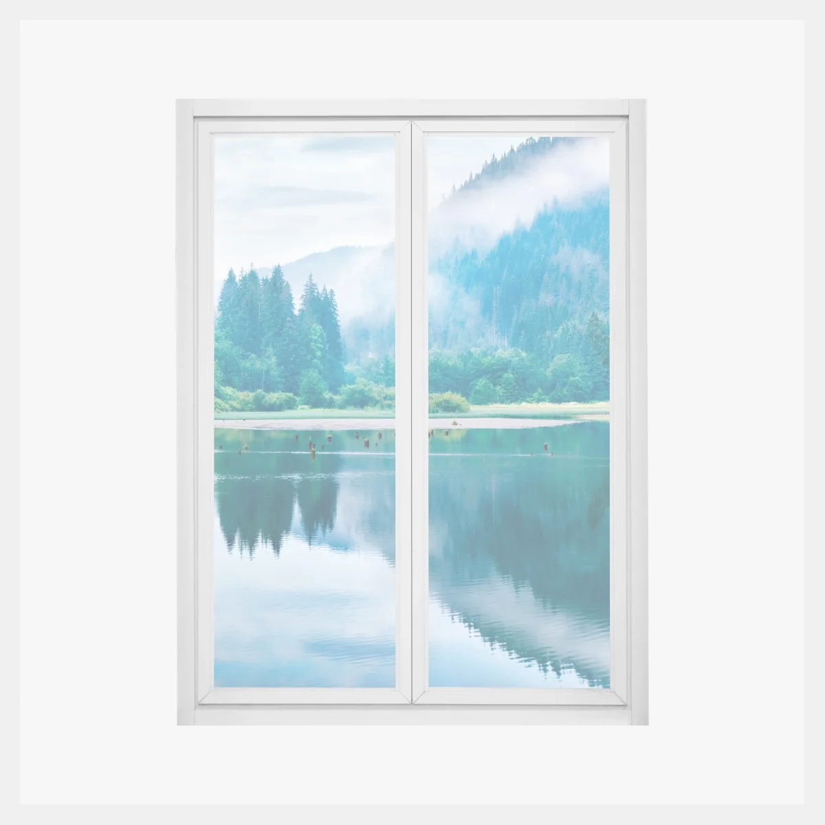 Naklejka na okno mglisty poranek nad jeziorem Lacu Rosu, Rumunia – Wallissimo® Naklejka na okno mglisty poranek nad jeziorem Lacu Rosu, Rumunia – Wallissimo®