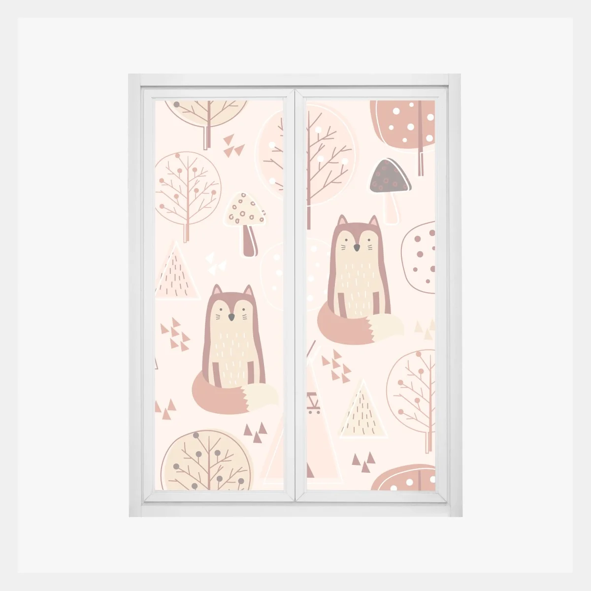 Naklejka na okno wzór z lisami do pokoju dziecięcego – Wallissimo® Naklejka na okno wzór z lisami do pokoju dziecięcego – Wallissimo®