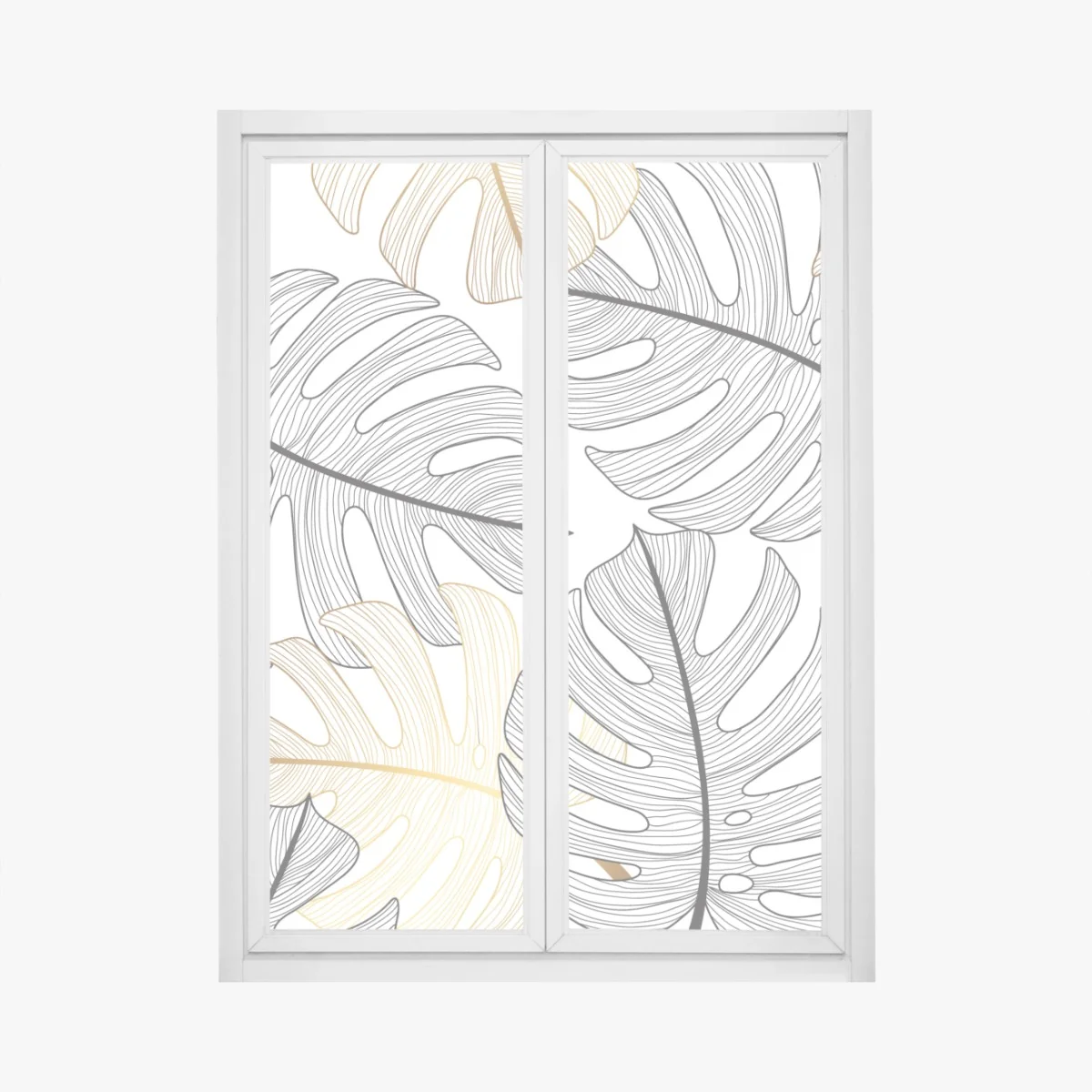 Naklejka na okno wzór liści monstera ze złotymi akcentami – Wallissimo®