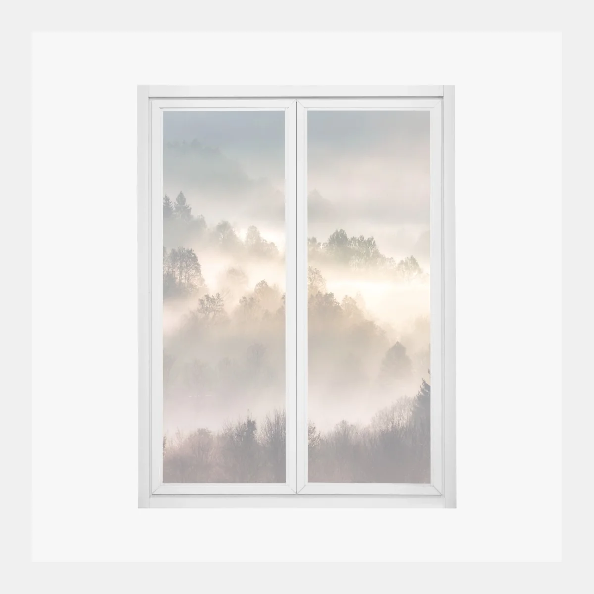 Naklejka na okno mglisty las o świcie – Wallissimo® Naklejka na okno mglisty las o świcie – Wallissimo®