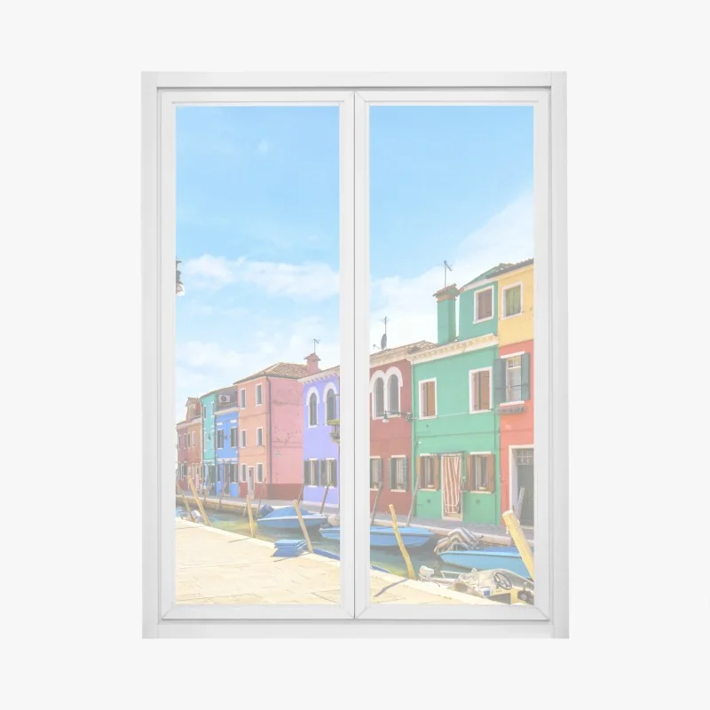 Naklejka na okno słoneczna uliczka z zielonymi okiennicami – Wallissimo®