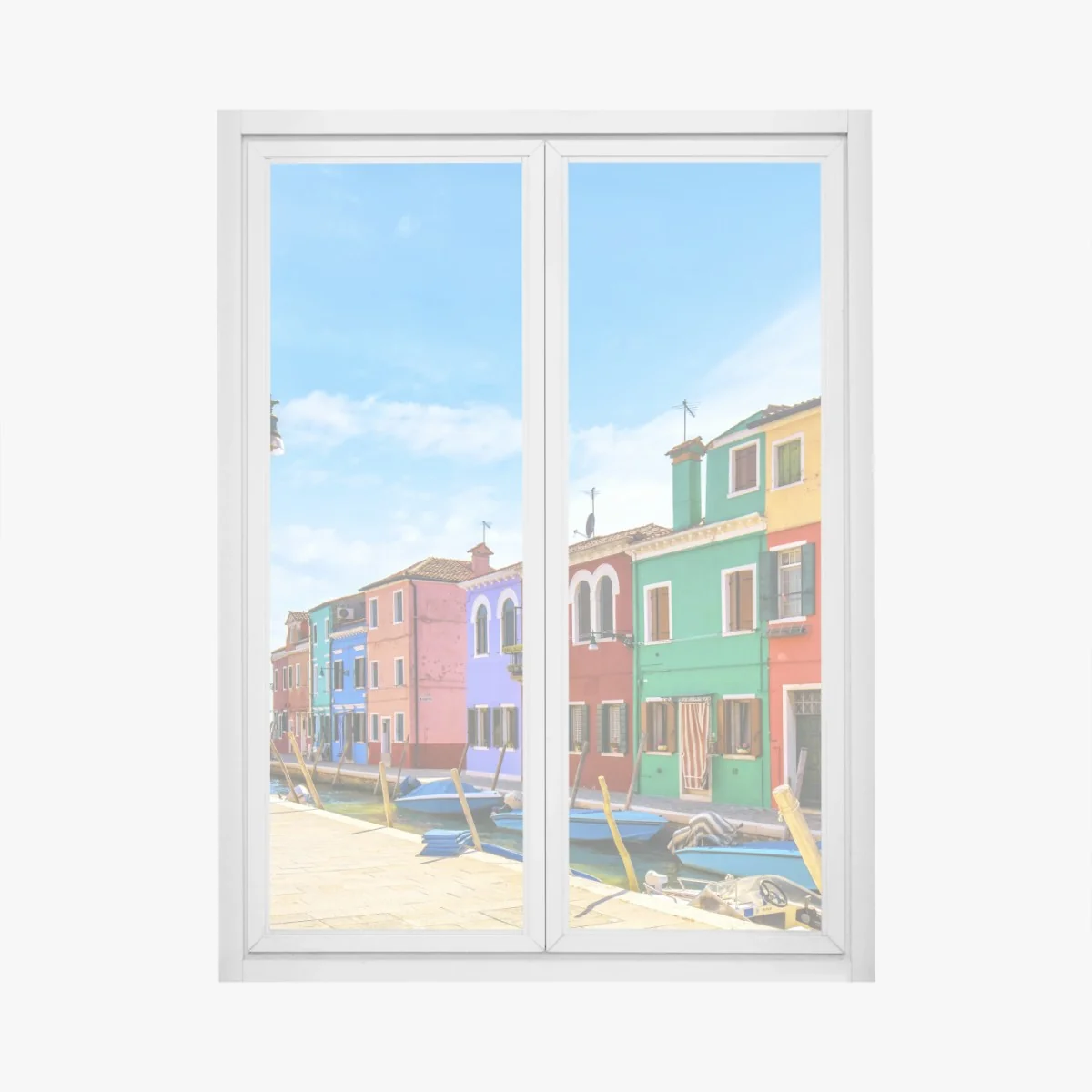 Naklejka na okno kolorowe domy nad kanałem w Burano – Wallissimo®