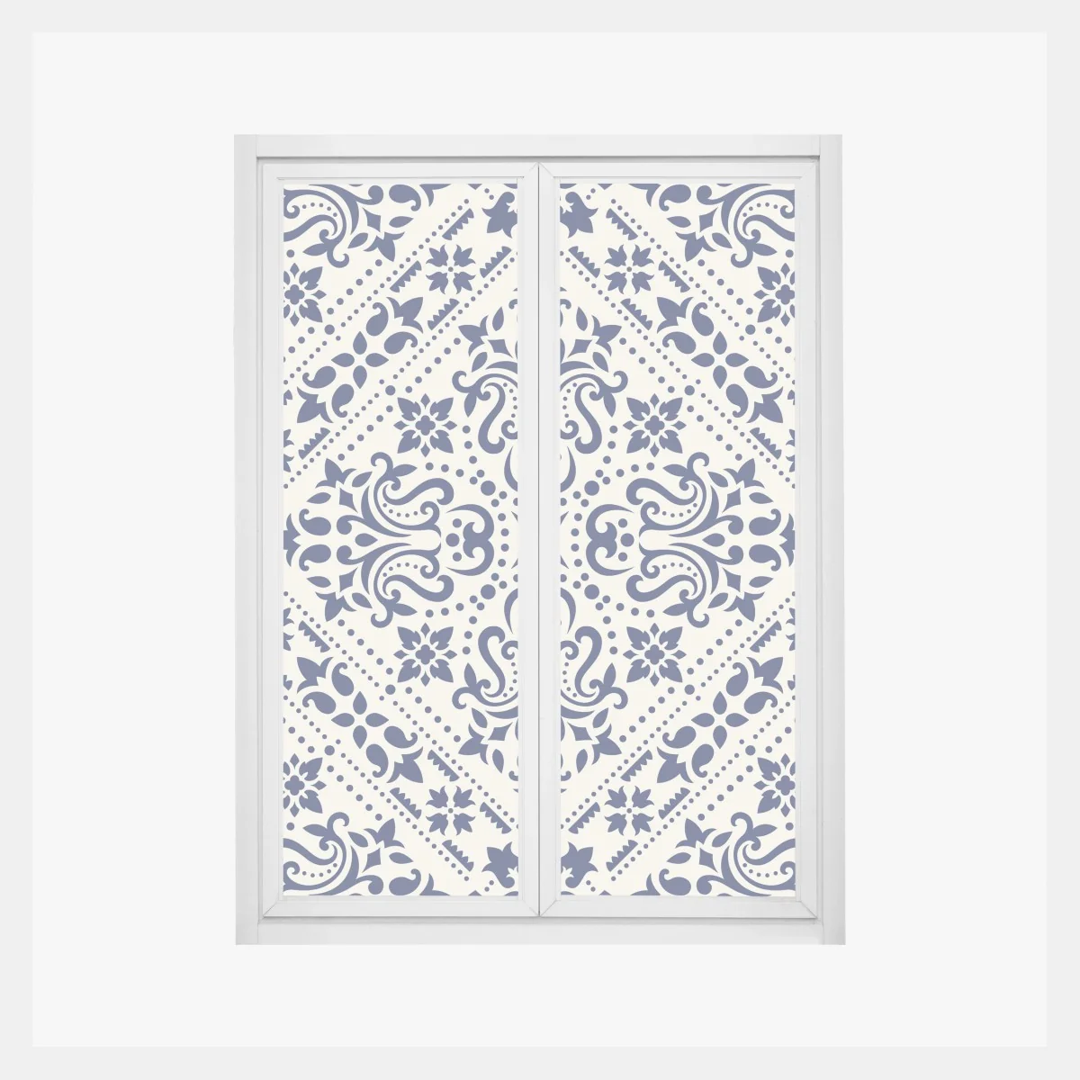 Naklejka na okno granatowy wzór damaskowy na płytkach – Wallissimo® Naklejka na okno granatowy wzór damaskowy na płytkach – Wallissimo®