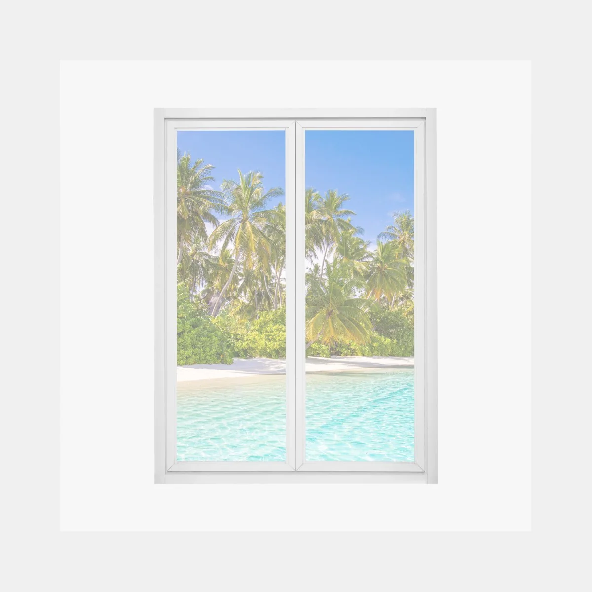 Naklejka na okno tropikalna plaża z palmami – Wallissimo® Naklejka na okno tropikalna plaża z palmami – Wallissimo®