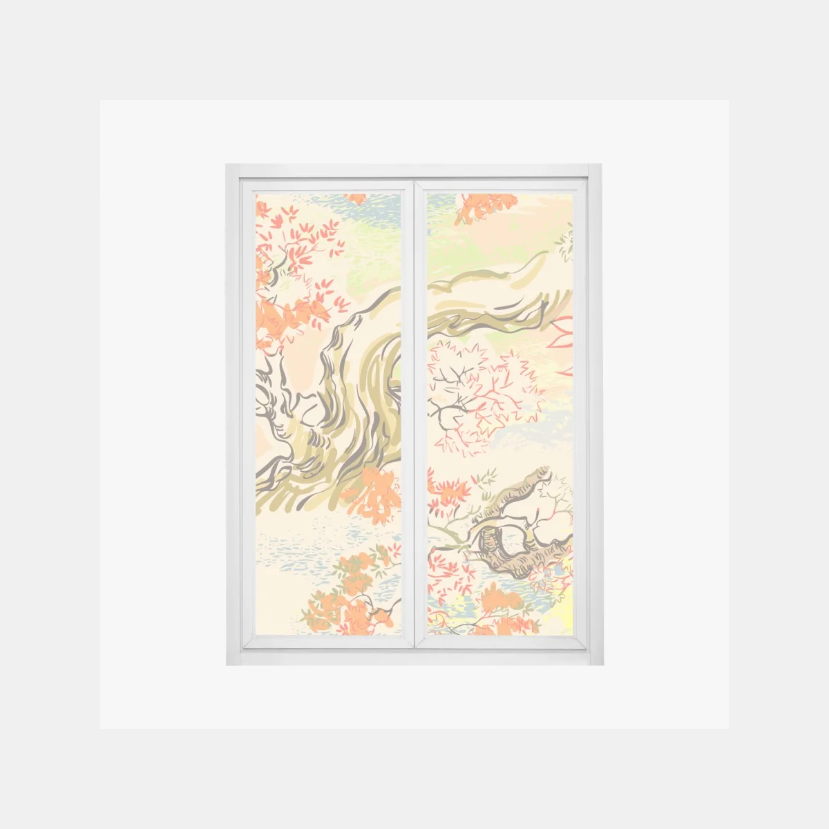 Naklejka na okno orientalny wzór z drzewami i liśćmi – Wallissimo® Naklejka na okno orientalny wzór z drzewami i liśćmi – Wallissimo®