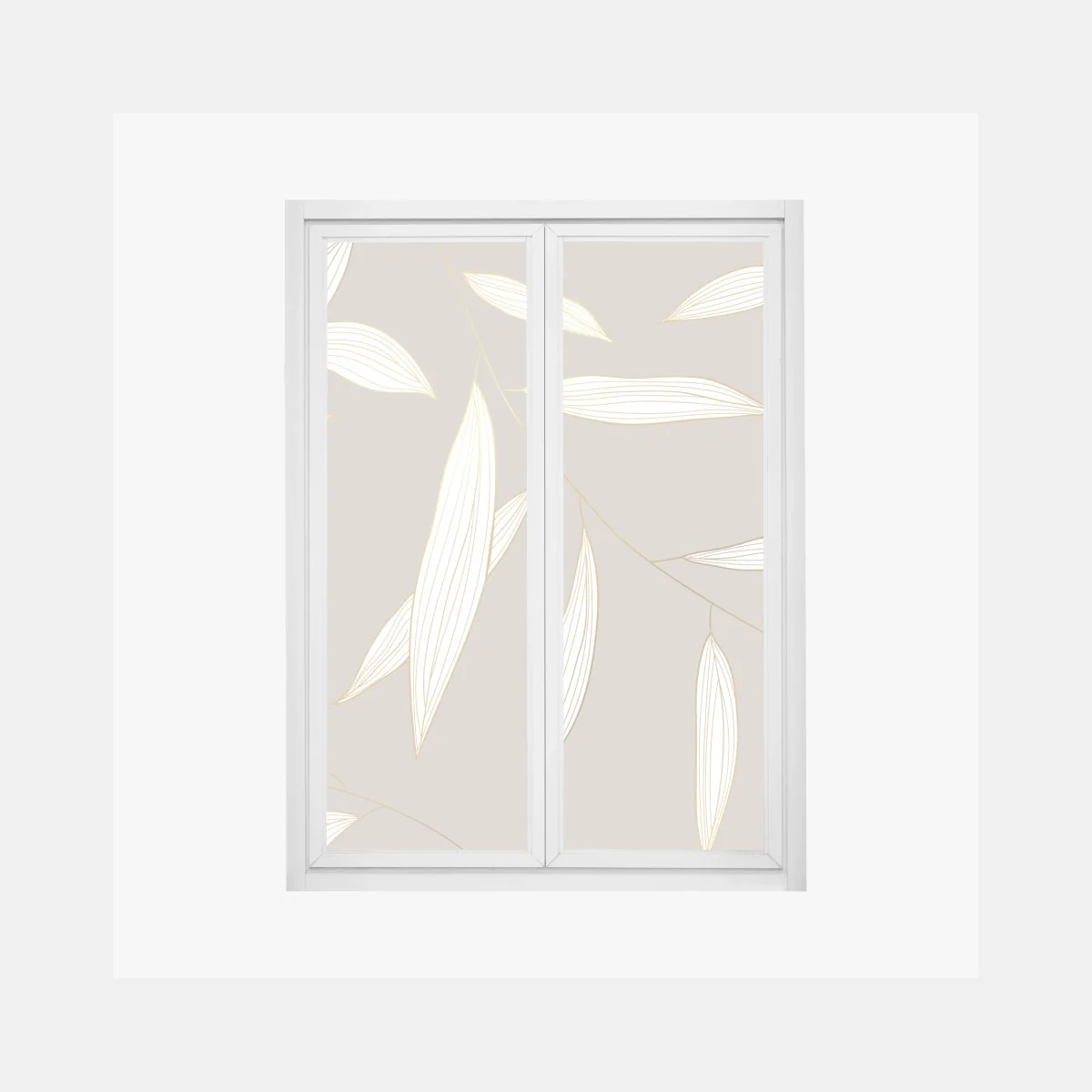 Naklejka na okno delikatne liście z złotym obrysem na beżowym tle – Wallissimo® Naklejka na okno delikatne liście z złotym obrysem na beżowym tle – Wallissimo®
