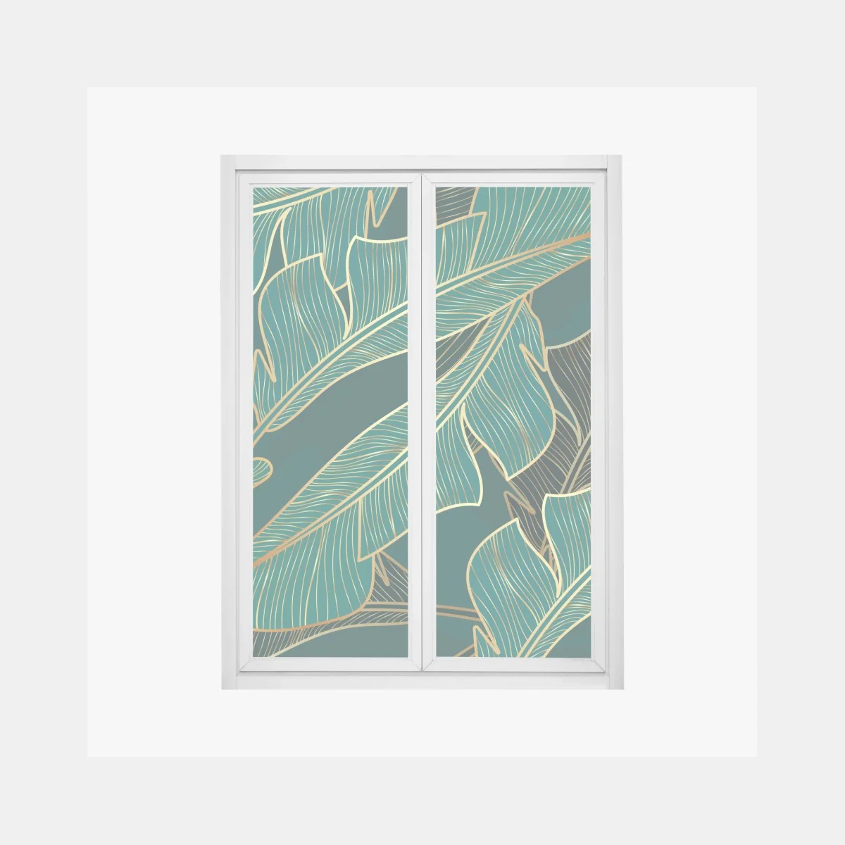 Naklejka na okno złote tropikalne liście bananowca – Wallissimo® Naklejka na okno złote tropikalne liście bananowca – Wallissimo®