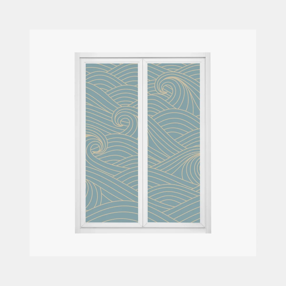 Naklejka na okno turkusowy wzór fal ze złotymi liniami – Wallissimo®