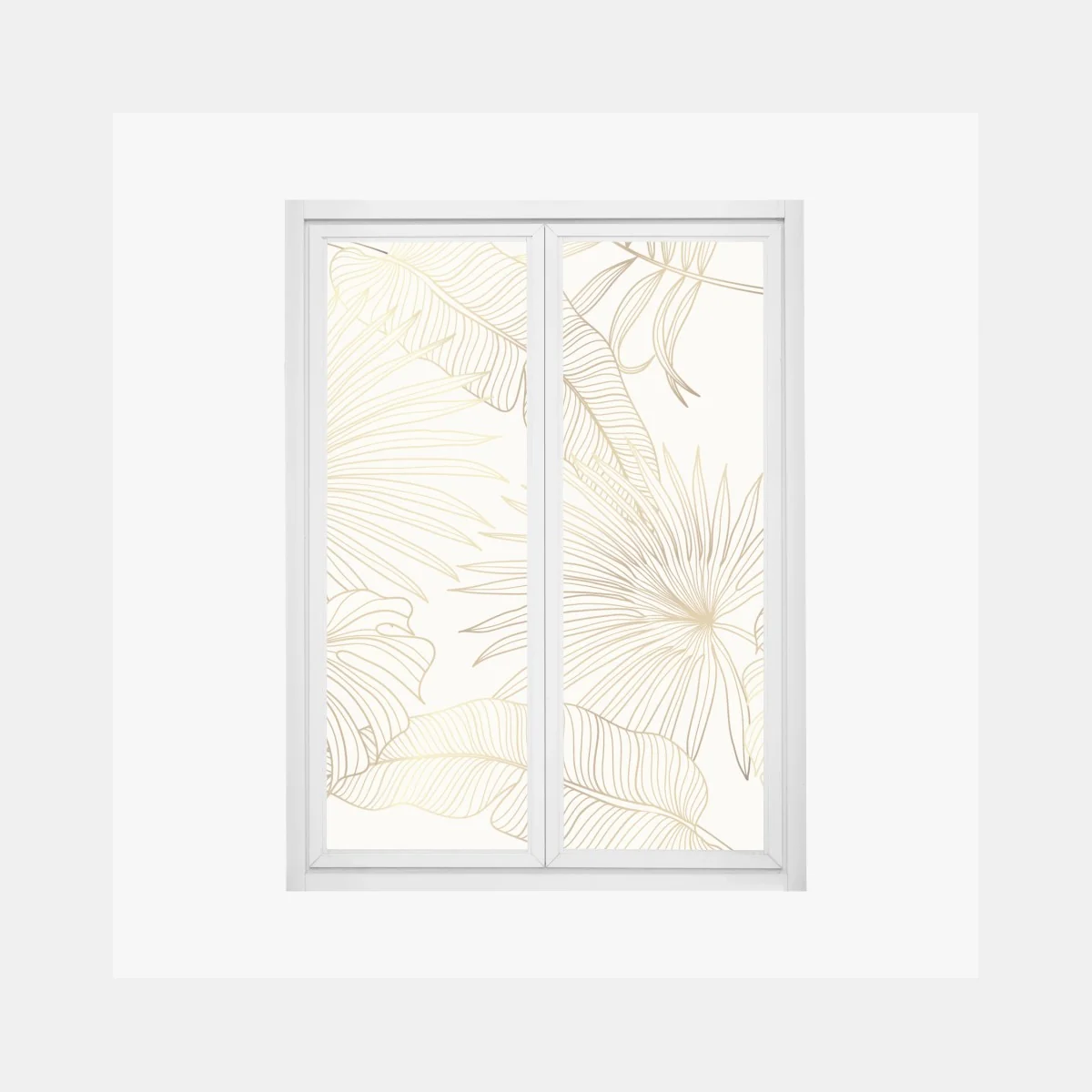 Naklejka na okno złote tropikalne liście na beżowym tle – Wallissimo® Naklejka na okno złote tropikalne liście na beżowym tle – Wallissimo®