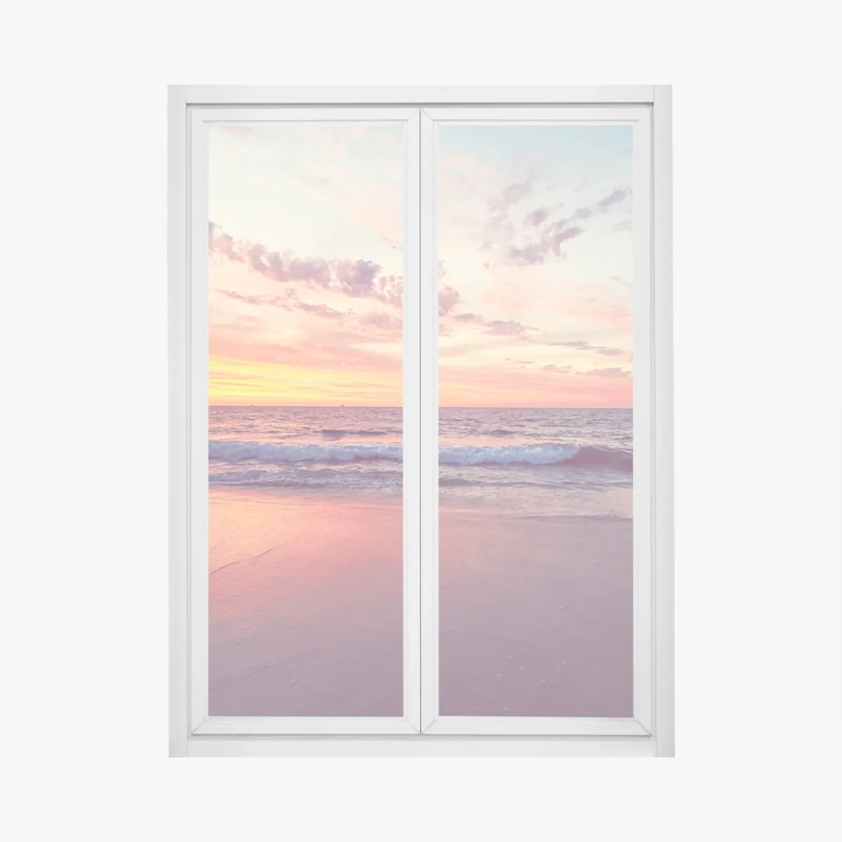 Naklejka na okno pastelowy zachód słońca nad spokojnym morzem – Wallissimo® Naklejka na okno pastelowy zachód słońca nad spokojnym morzem – Wallissimo®