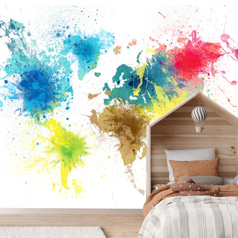 Fototapeta kolorowa mapa świata z plamami farby – Wallissimo® Fototapeta kolorowa mapa świata z plamami farby – Wallissimo®