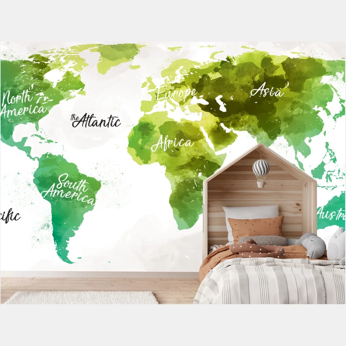 Fototapeta zielona akwarelowa mapa świata – Wallissimo® Fototapeta zielona akwarelowa mapa świata – Wallissimo®