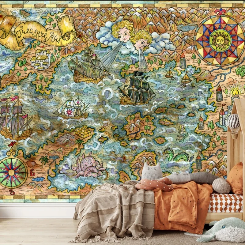 Fototapeta bajkowa mapa skarbów w technice akwareli – Wallissimo® Fototapeta bajkowa mapa skarbów w technice akwareli – Wallissimo®