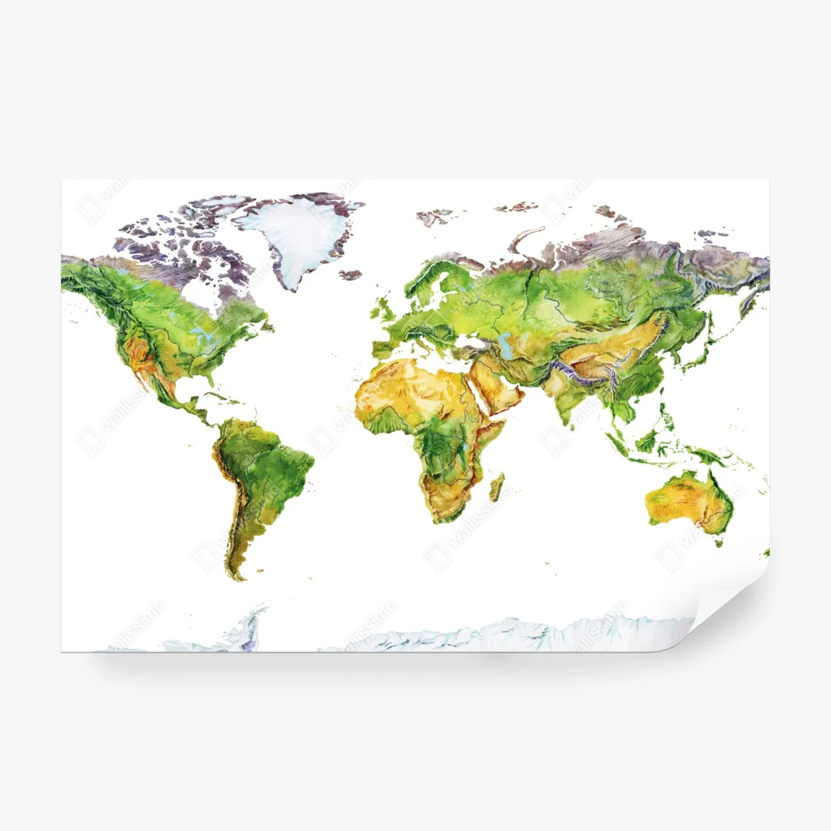 Fototapeta akwarelowa mapa fizyczna świata – Wallissimo®